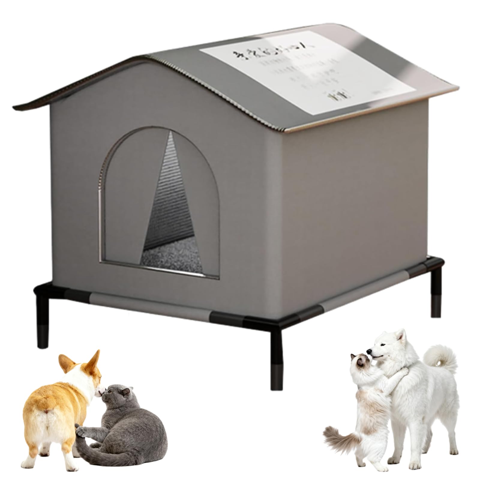 Cuccia Gatto Esterno Sollevata 7 cm, Abitacolo Impermeabile Antiumidità con Tetto Inclinato Drenante, Casetta Isolata per Gatti Randagi in Giardino, Ideale Autunno Inverno