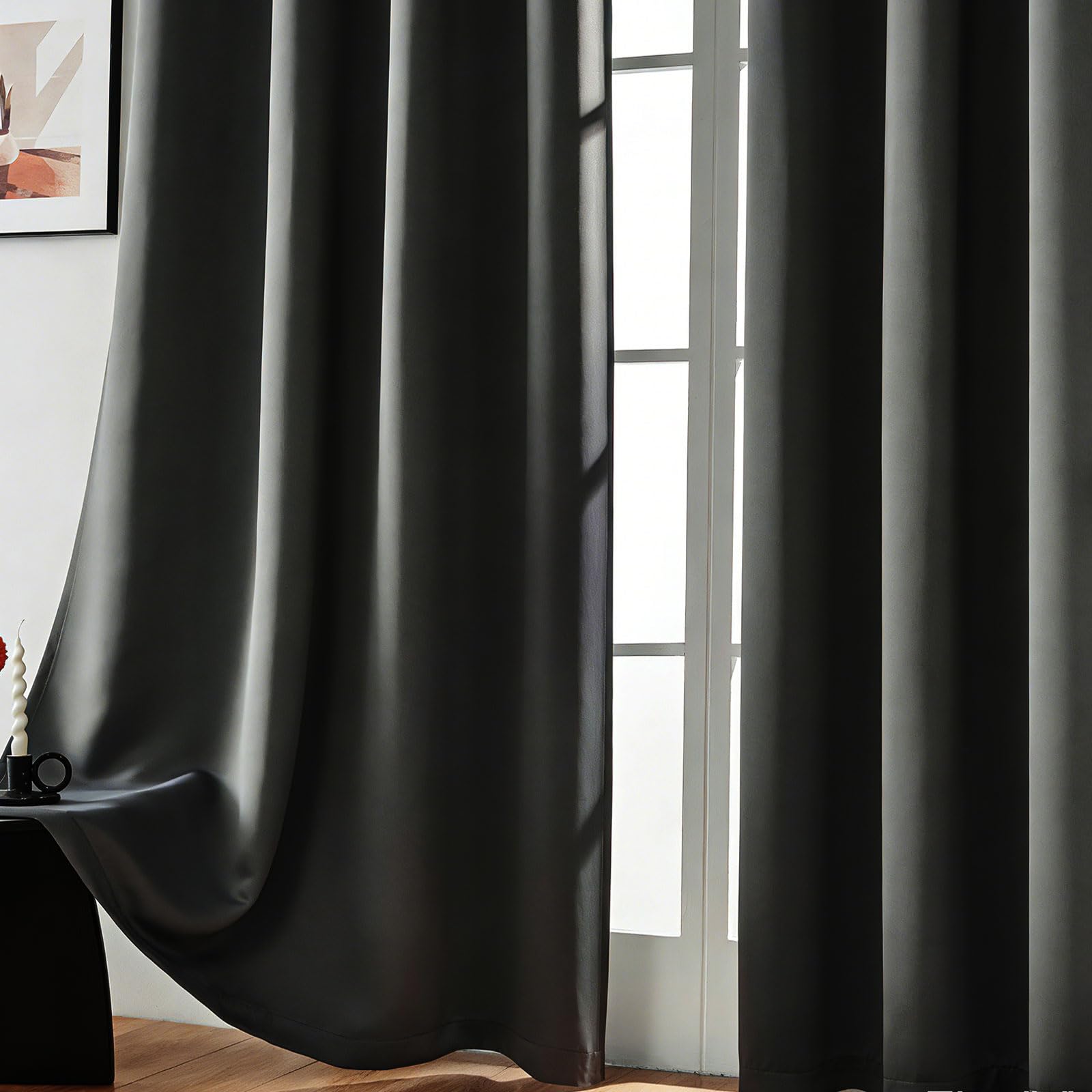 GUOJUN Tende Oscuranti per Interni 190 x 225 cm con Occhielli, Termica Isolante Tenda Coprenti Tinta Unita Anti-Rumore, Pesante, Opache per Soggiorno e Camera da Letto, Grigio Scuro