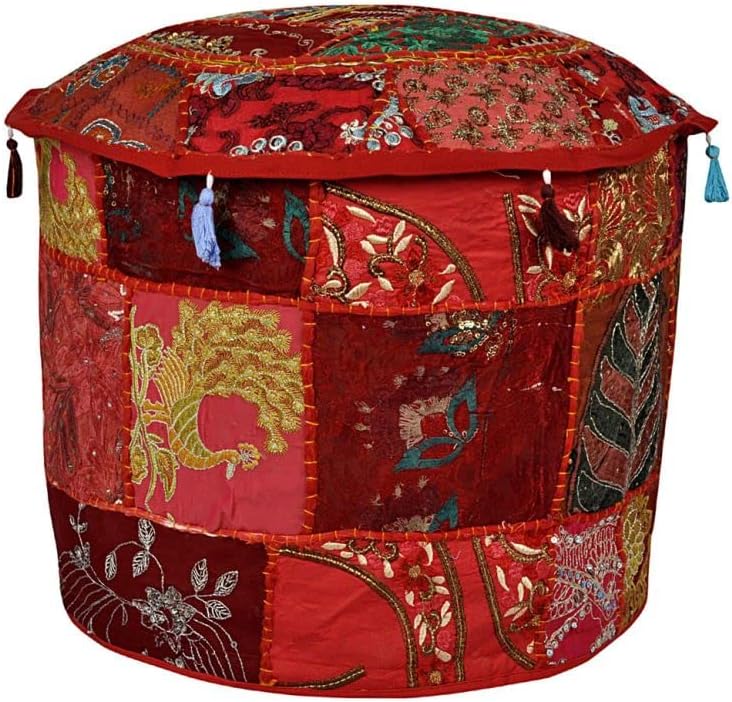 Patchwork Pouf Cover Handmade Cotton Cushion Cover Bohemian Room Decor Hippie Round Floor Pouffe Indian Large Size Pouf Ottomans Seating Pouf
