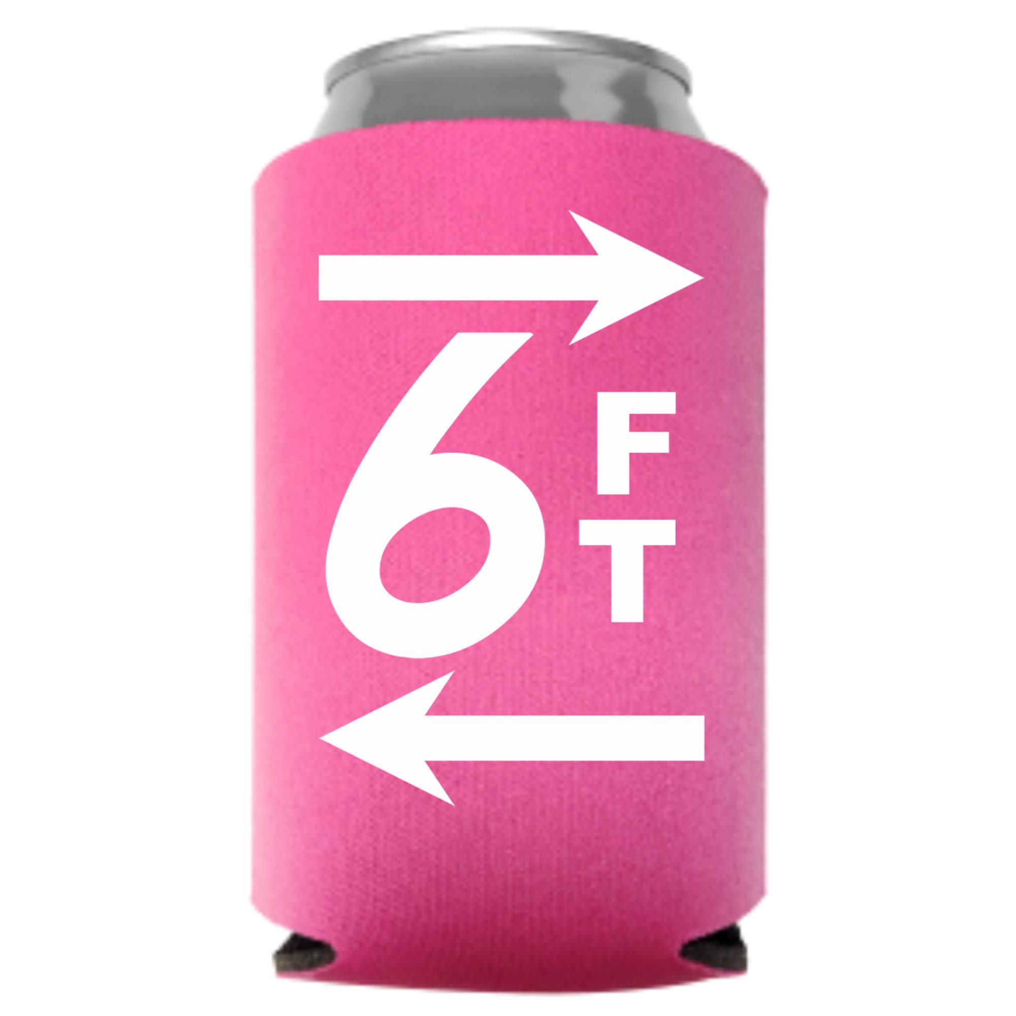 Social Distancing 6ft Coronavirus Beer Coolie | Novelty Drink Safe Fun Beverage Huggie | Insulated 12oz 16oz Party Can Cooler | Tailgating Covid 19 BBQ Gift | Quality Neoprene (Pink)