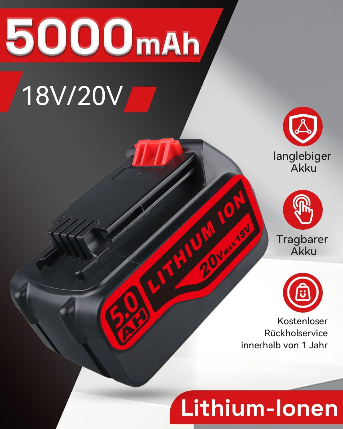 PDstation 2 Stück LB2X4020 5,0Ah 18V/20V Ersatzakku für Black + Decker 18V Akku 20V Max Li-Ion Kompatibel mit Black + Decker Akku 18V BL2018 BL2018-XJ BL1518 BL4018 LBXR20 LBXR2020