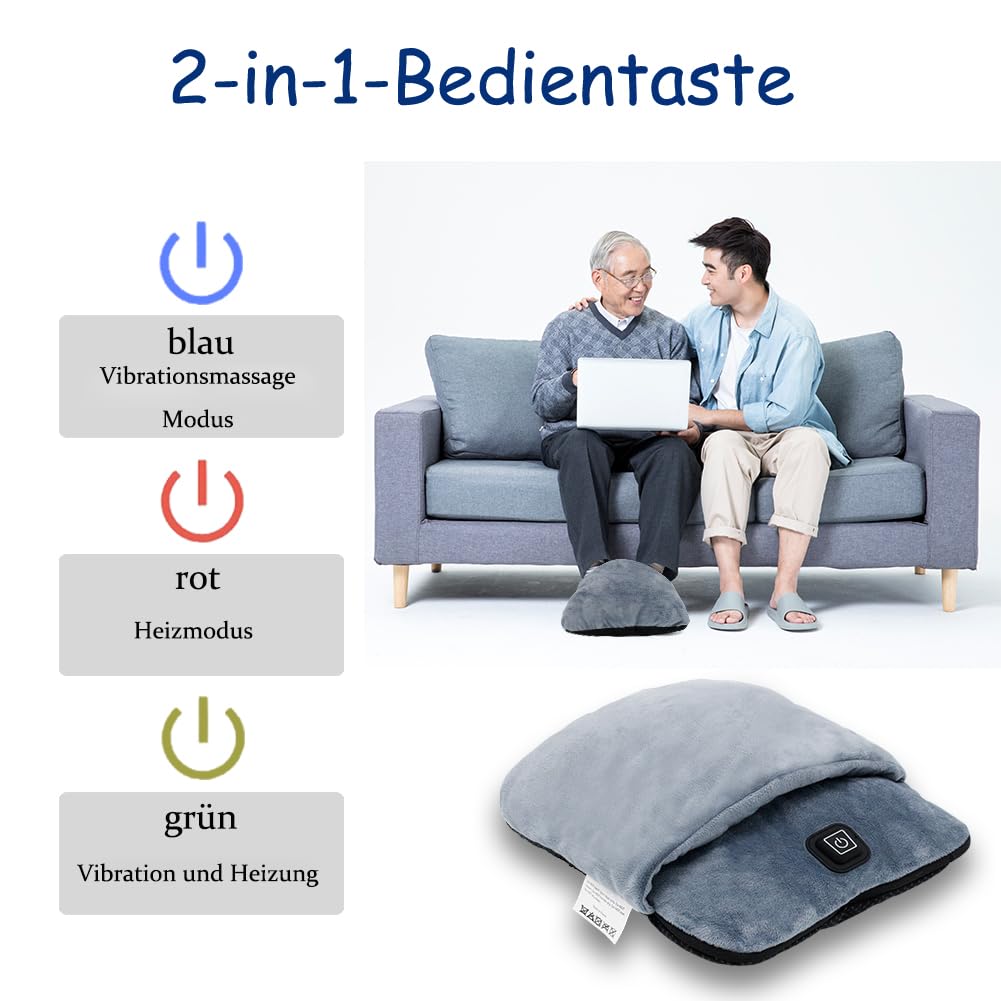 Elektrisch beheizter Fußwärmer mit Heiz-und Vibrationsmassage-Funktion,Elektrische Fußheizung,ultraweiches Flanell-Fleece,große,langlebige Anti-Rutsch-Sohle,für Männer und Frauen, lindert Schmerzen