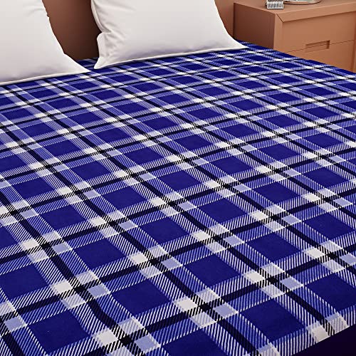 Image of Dream Care Waterproof Fitted Terry Cloth Printed Mattress Protector for Queen Size Bed with Elastic Strap - 78 inchX60 inch, Navy Blue