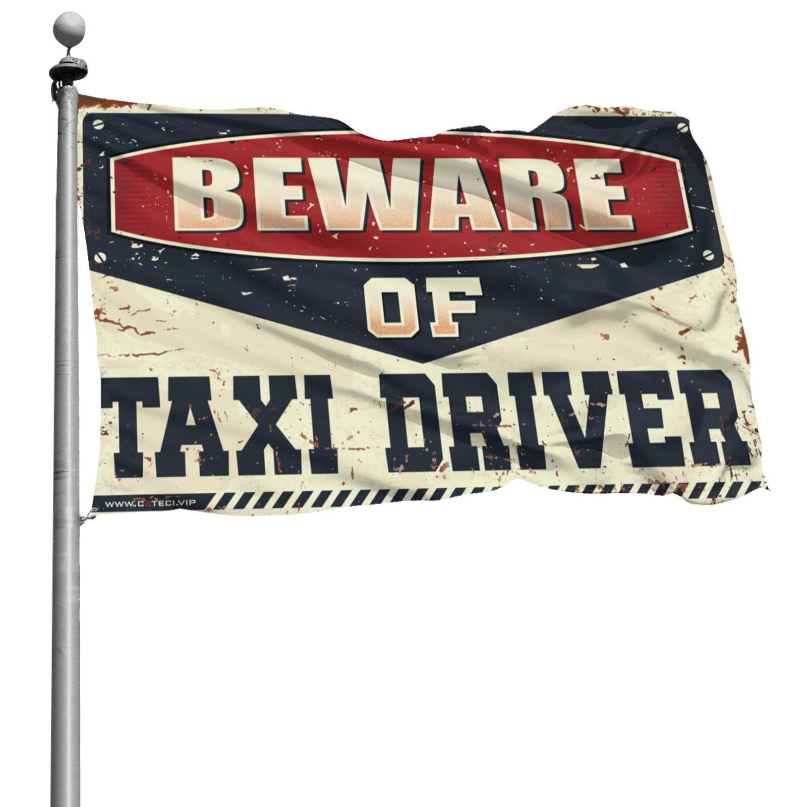 Drapeau humoristique Beware of Taxi Driver 152x244 cm pour briser la monotonie d'un mur vide