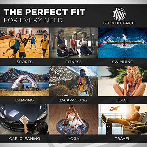 Scorchedearth Microfiber Travel & Sports Towel Set - Quick Dry, Super Absorbent, Compact, Lightweight - For Camping, Backpacking, Hiking, Beach, Yoga, Swimming - Includes 2 Sizes + Carrying Bag & Clip #TOP5