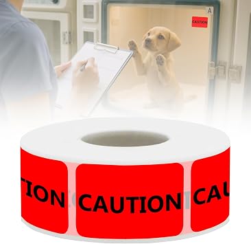 Caution Veterinary Labels - Pet Care Instruction Stickers for Animal Clinics, Shelters, Pet Stores, 500 PCS/Roll Caution, 1.5" L x 1" W