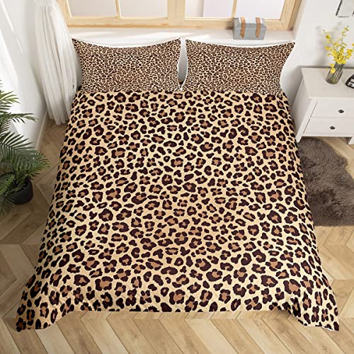Homemissing Housse de Couette Imprimé Léopard Marron Noir Parure de Lit Imprimé Cheetah 140x200cm Afrique Animal Faune Ensembles de Housse de Couette Ultra Soft Decor...