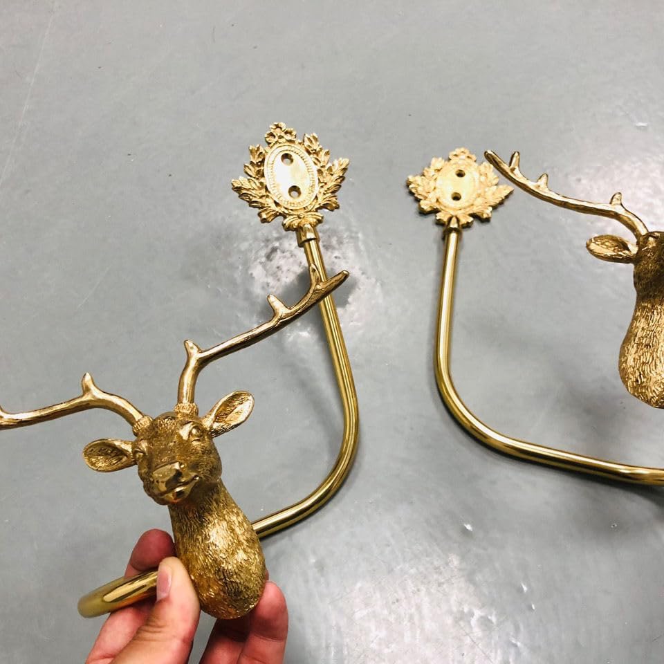 American Retro Deer Head Pure Copper Curtain Hook Brass Curtain Decorative Hook Retro Wall Hook - (Color: Single Right)
