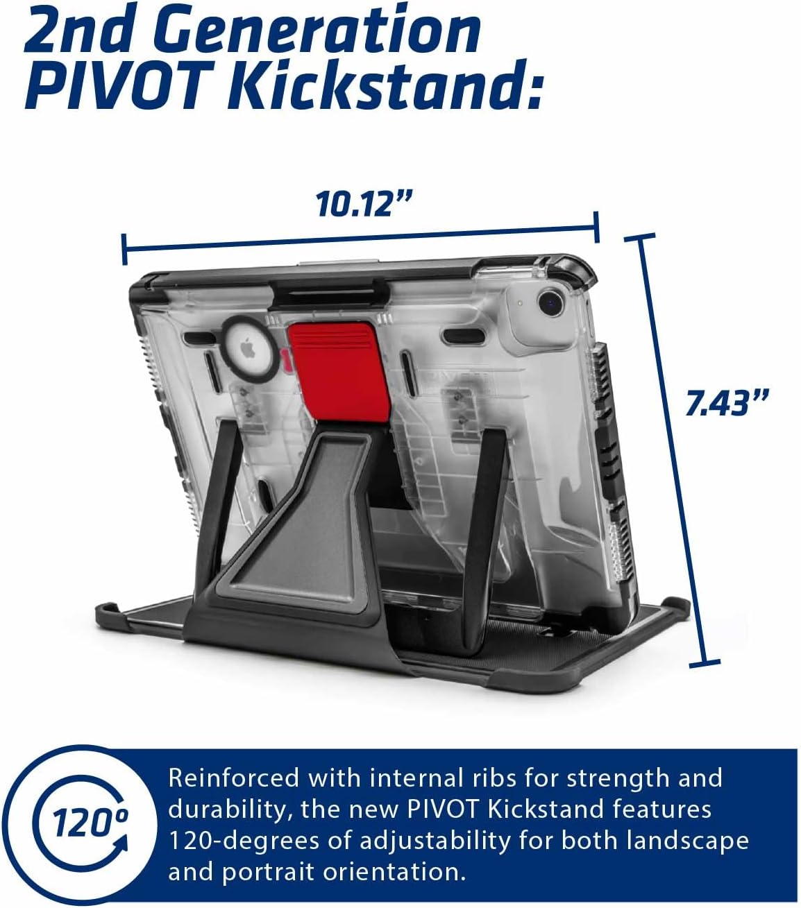 PIVOT A22A Atlas 10th Gen iPad Case - Rugged Tough Military-Grade Shockproof 360° Drop Protection, 120° Kickstand, Patented Cooling, Removable Screen Cover & Aviation Pilot - Clear Body/Red Clip