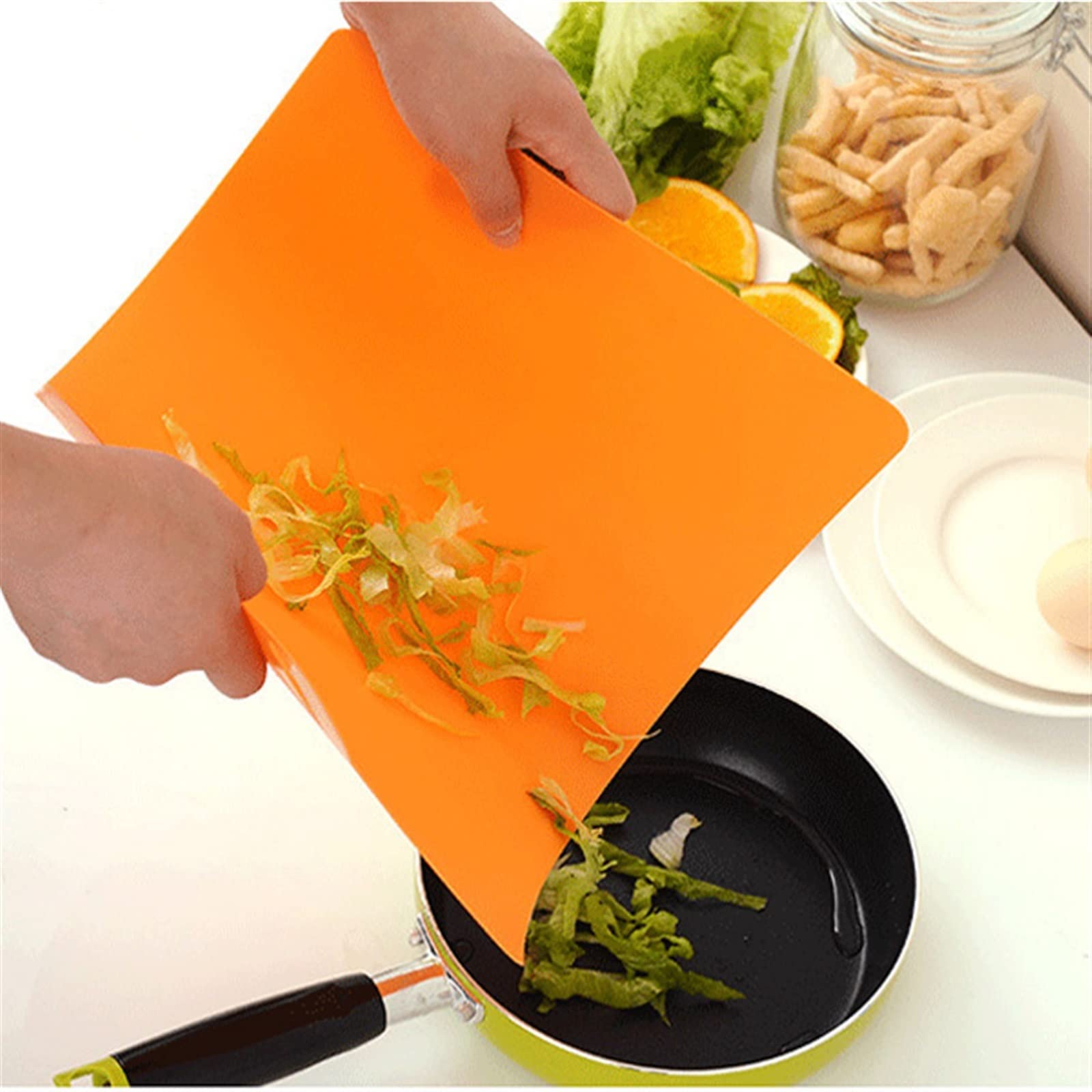 Tabla de cortar para cocina, herramientas de cocina, plástico PP flexible, antideslizante, agujero para colgar, bloque de corte de rebanadas de alimentos (verde)