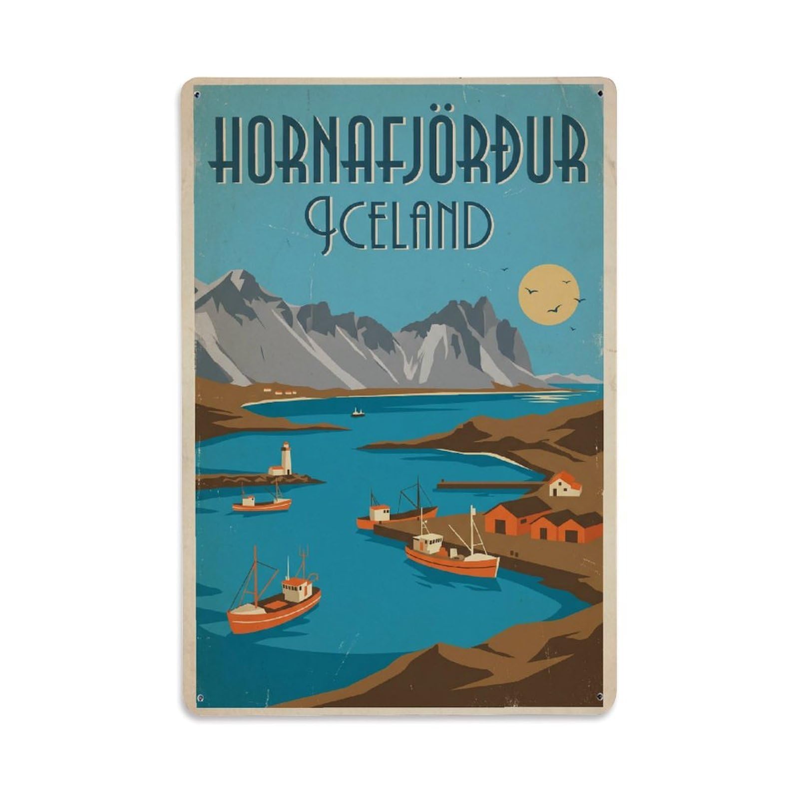 Gead 8X12inch Style Vintage Travel Hornafjordur Iceland Fjord Metal Tin Sign