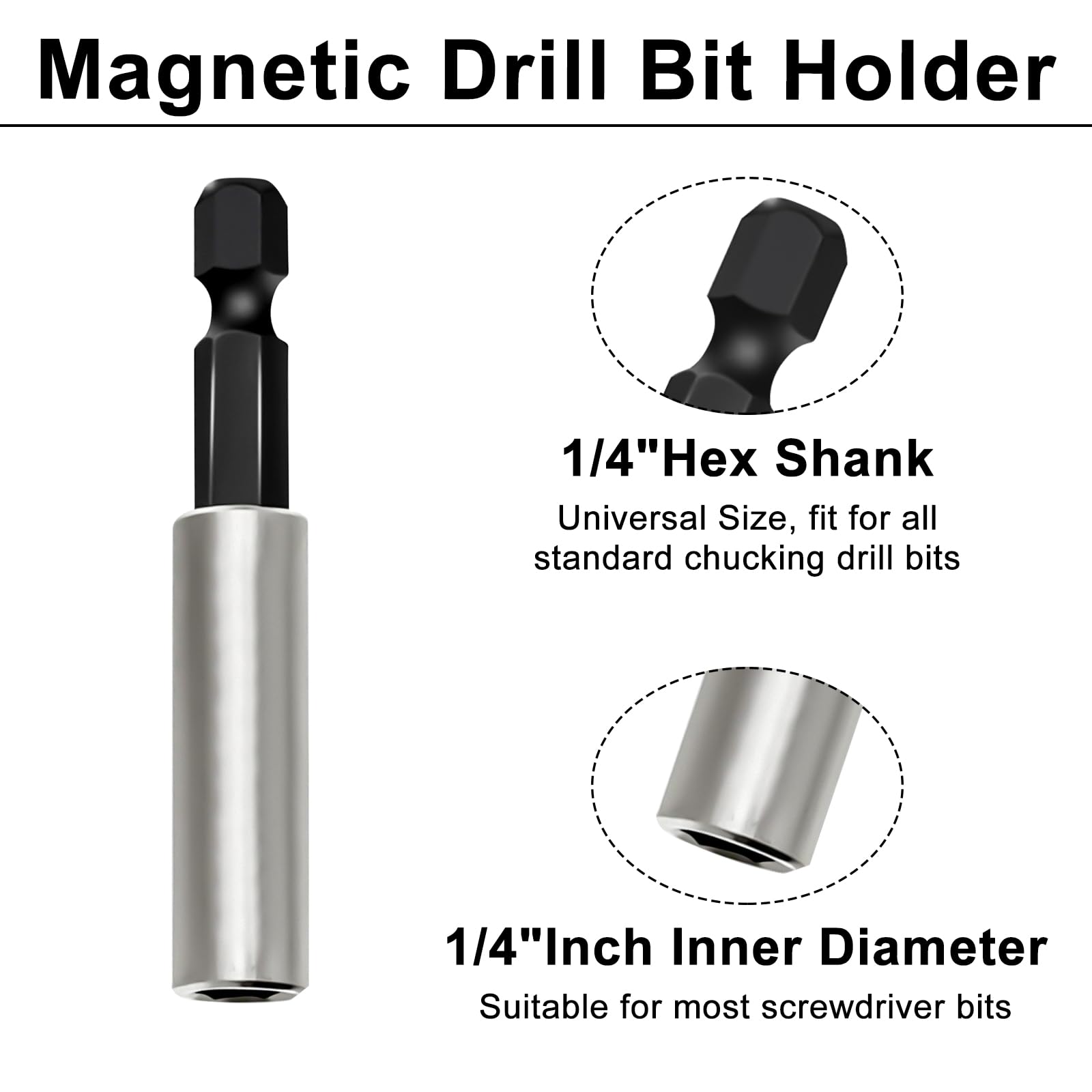 5 Pezzi Porta Inserti Magnetico 1/4" (60 mm), Prolunga per Inserti Avvitatore in Acciaio Inossidabile, Cambio Rapido per Trapano, Avvitatore e Cacciavite