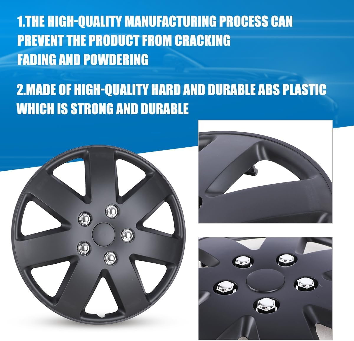 WOLFSTORM 16 Inch Hubcaps - (4 Pack) Hub Caps Wheels Rim Cover - Car Accessories Hubcap Standard Steel Rims - Snap On Auto Tire Replacement Exterior Cap (Matte Black)