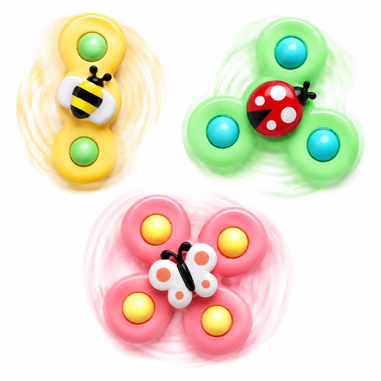 3 PCS Suction Cup Spinner Toys, Colorful Sensory Spinning Playthings, Portable Interactive Toy for Toddlers 1 to 3 Year Old, Indoor Play, Bath Time, Airplane Travel and Daily Entertainment