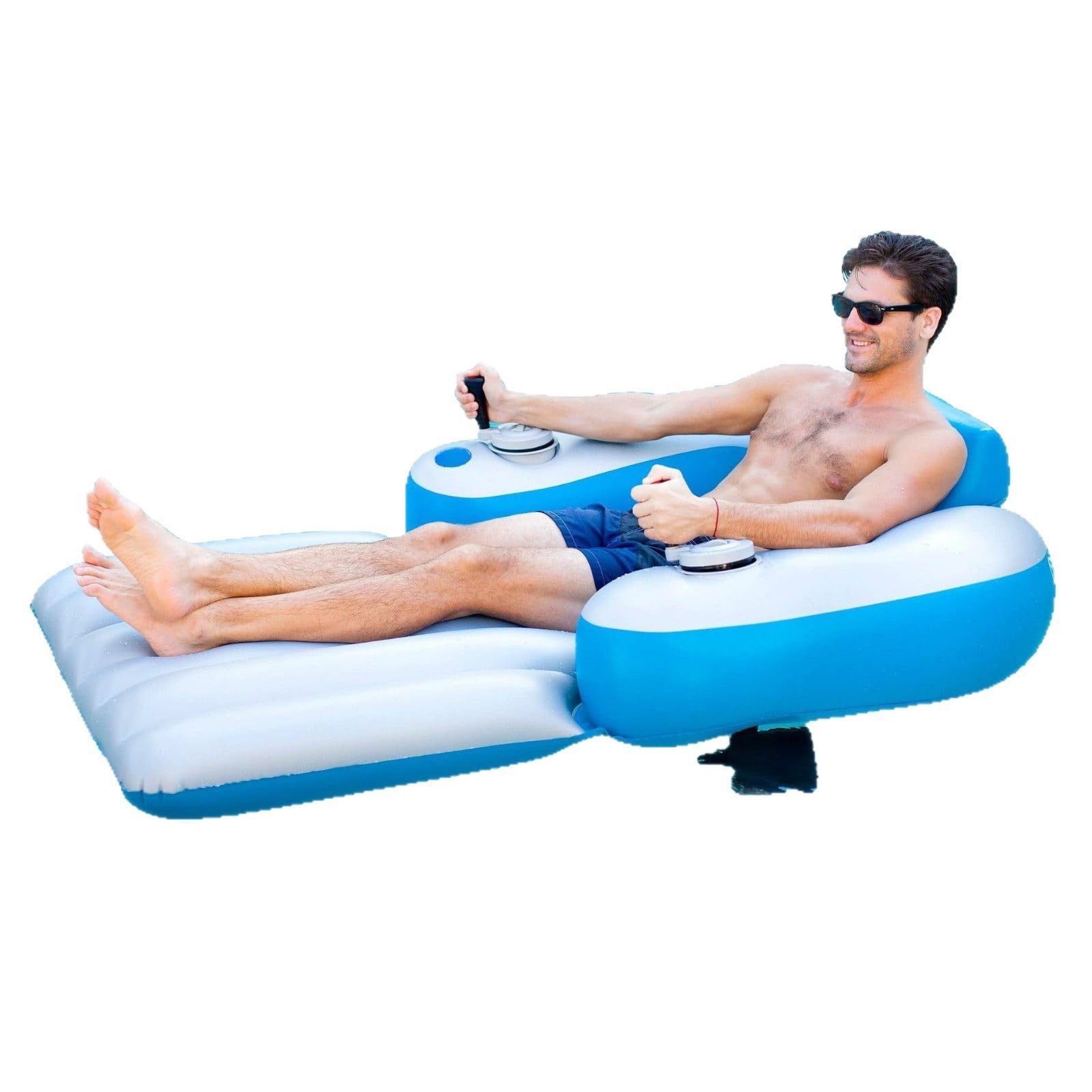 Colchoneta Hinchable Motorizada Adultos 360° Joystick Doble Motor Piscina B | Flotador Eléctrico Recargable Hélice Pulverización Agua Respaldo Portavasos Lago Playa Río Verano
