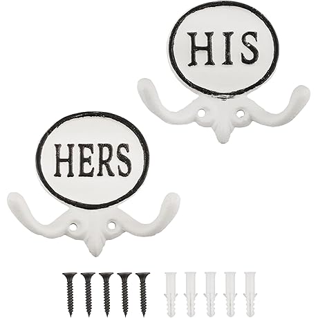 His and Hers Bathroom Hook - Old Fashion Rustic Cast Iron Towel Hooks