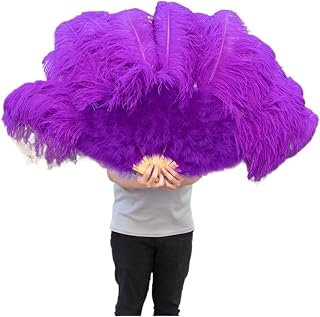 Ventilador De Baile De Plumas Abanico de plumas grandes, boda, carnaval, celebración, espectáculo de danza del vientre, decoración artesanal, abanico de plumas rosas, 13 huesos(Purple,100CM right hand