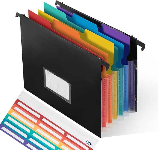 2-in-1 Expanding Hanging File Folders for Filing Cabinet, Letter Size Expandable Accordion File Organizer with Elastic B
