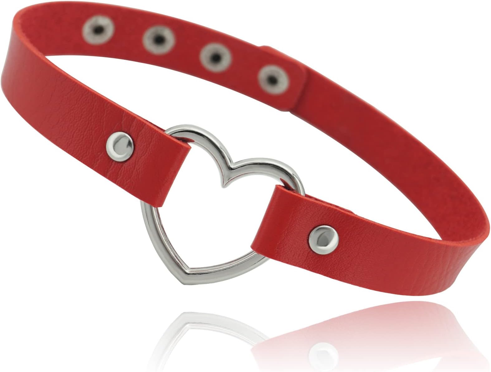 Love Heart Adjustable Leather Choker Punk PU Necklace Goth Choker Soft Collar Chain for Women