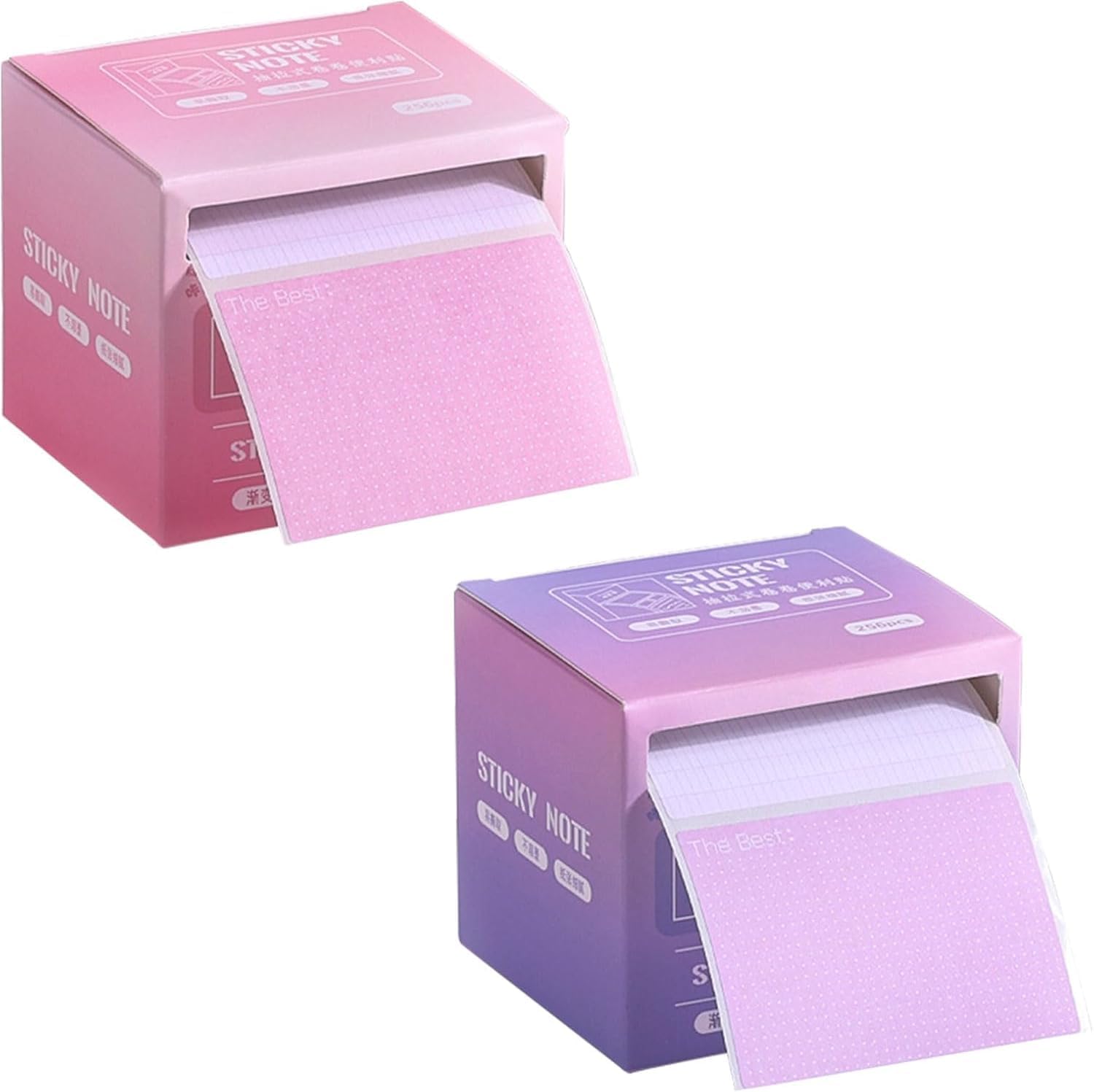 Tufexigo 2 Sticky Notes Roll Tape with Pull Out Dispenser Boxes, 512 Sheets Full Adhesive Sticky Notes 1.7 x 2.4 Inch, Self-Stick Memo Pads Sticker Label for Noting Writing (Purple & Pink)