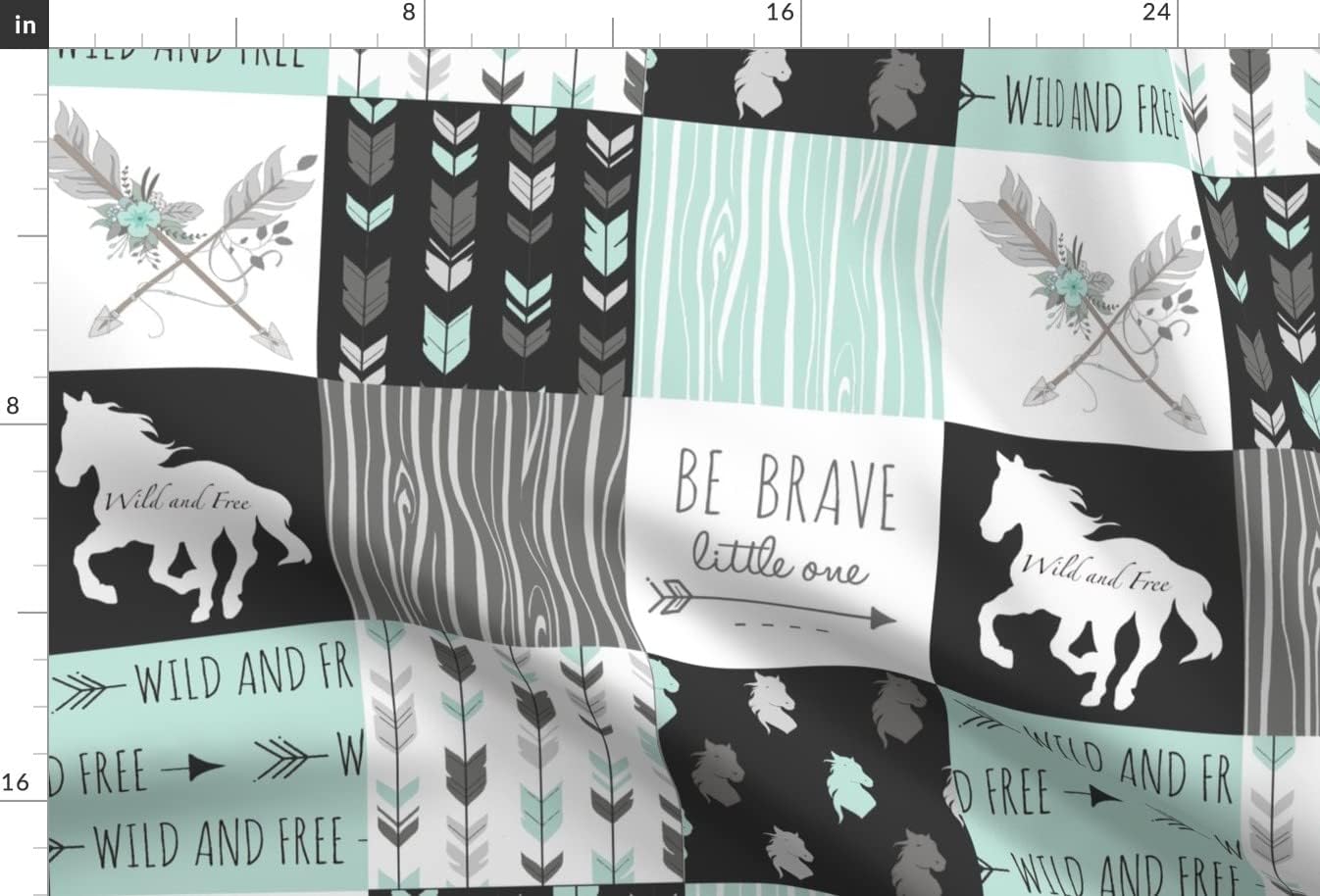 Spoonflower Fabric - Horse Patchwork Aqua Black Grey White Arrows Wild Horses Printed on Chiffon Fabric by The Yard - Sewing Fashion Apparel Dresses Home Decor