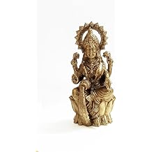 Brass Lakshmi Goddess Murti, Maa Laxmi for Home Temple, Devi Statue Idol, Superfine Figurine 3 Inches, Gold Finish, Wealth Symbol, Ritual and Gifting