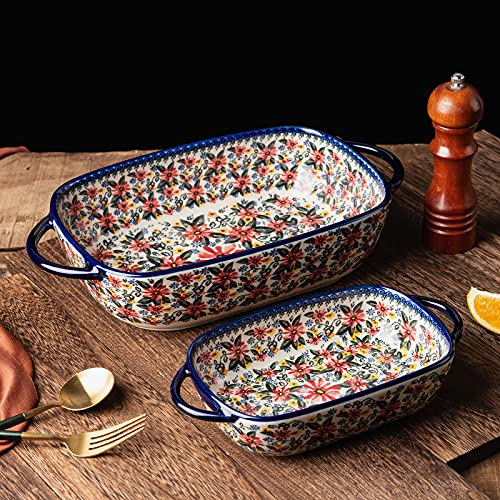 Onecci Baking Dish Ceramic Baking Pan Blue Casserole Dish Rectangular Baking Set 2Pcs Bakeware Sets Lasagna Pan Baking Dishes For Oven (Exotic Daisy) #TOP3