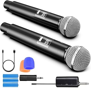 RUOVXWU Microphone Wireless Microphones for Adults Portable Rechargeable Dual Handheld Cordless Metal Singing Microphone f…