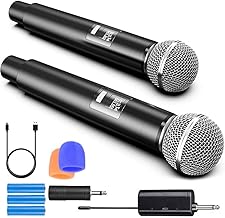 RUOVXWU Microphone Wireless Microphones for Adults Portable Rechargeable Dual Handheld Cordless Metal Singing Microphone for 2 People for Singing,Speech, Church, Party, Home KTV, DJ,Wedding
