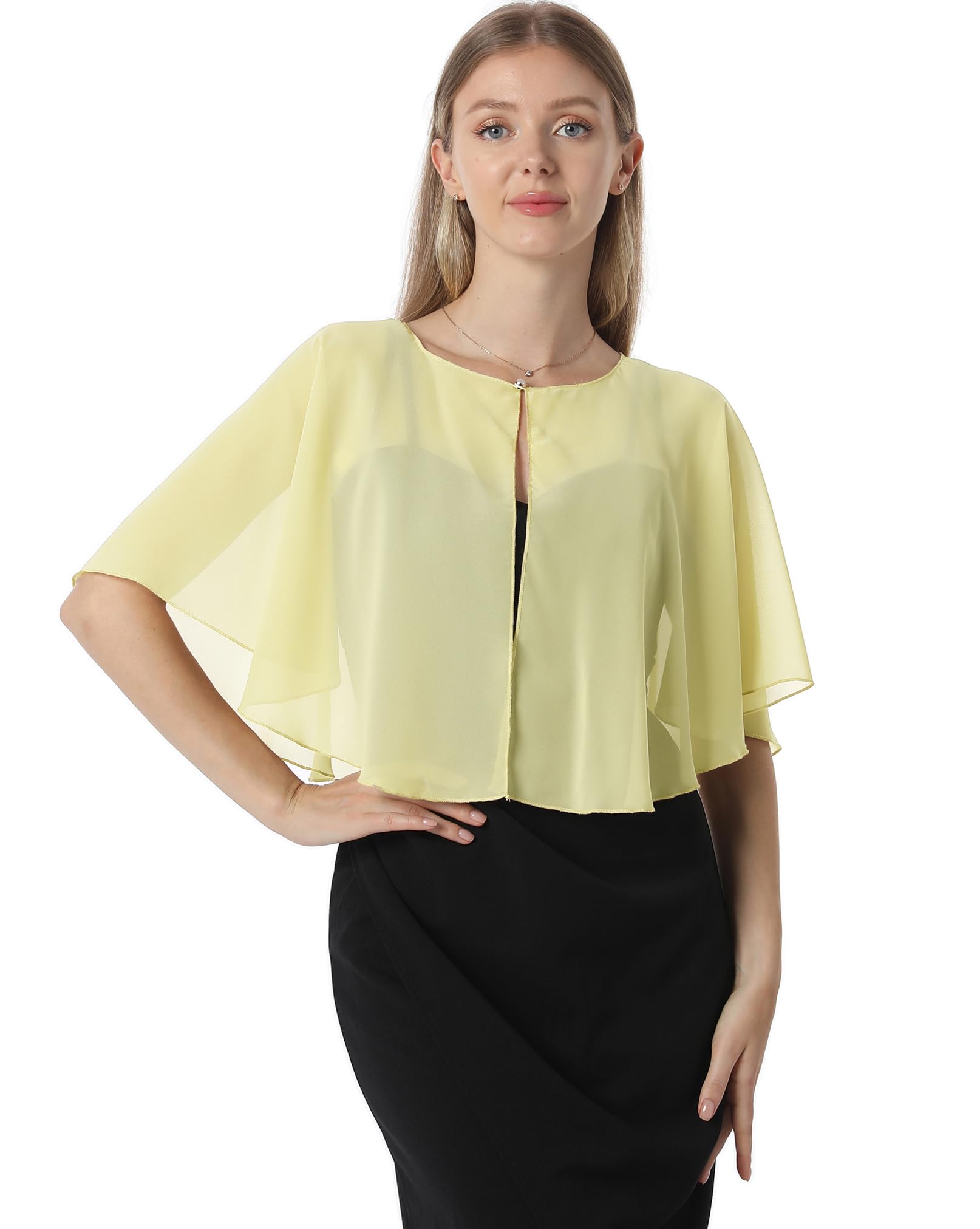 Soft Capelets capes Shawls and Wraps for Dress Chiffon Shrug Wedding Cape Cover Up, Yellow, One Size
