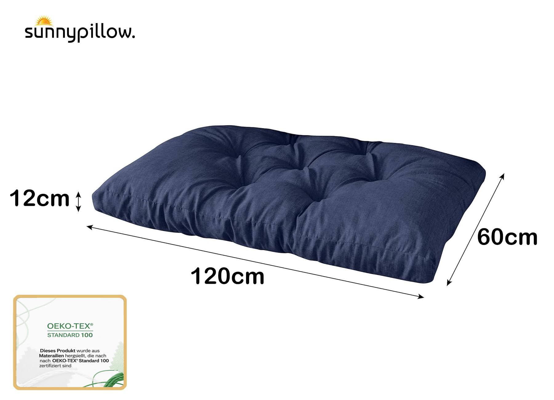 sunnypillow Coussin Assise pour Palette Euro Canapé Jardin Salon - Extérieur - Siège 120 x 60 cm - Gros Coussins Mobilier Jardin Banquette - Différentes Tailles et Couleurs à Choisir - Bleu