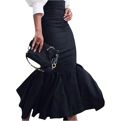 GORGLITTER Women's Ruffle Bodycon Maxi Skirts Fishtail High Waisted Pencil Long Going Out Skirts