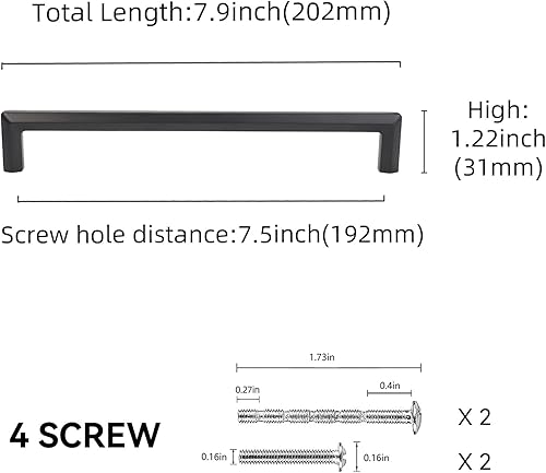 Miniatura 2 de POVEFONK Paquete de 10 manijas de gabinete de cocina negro mate de 7.5 pulgadas (7.559 in) tiradores de gabinete de cocina, tiradores de cajones