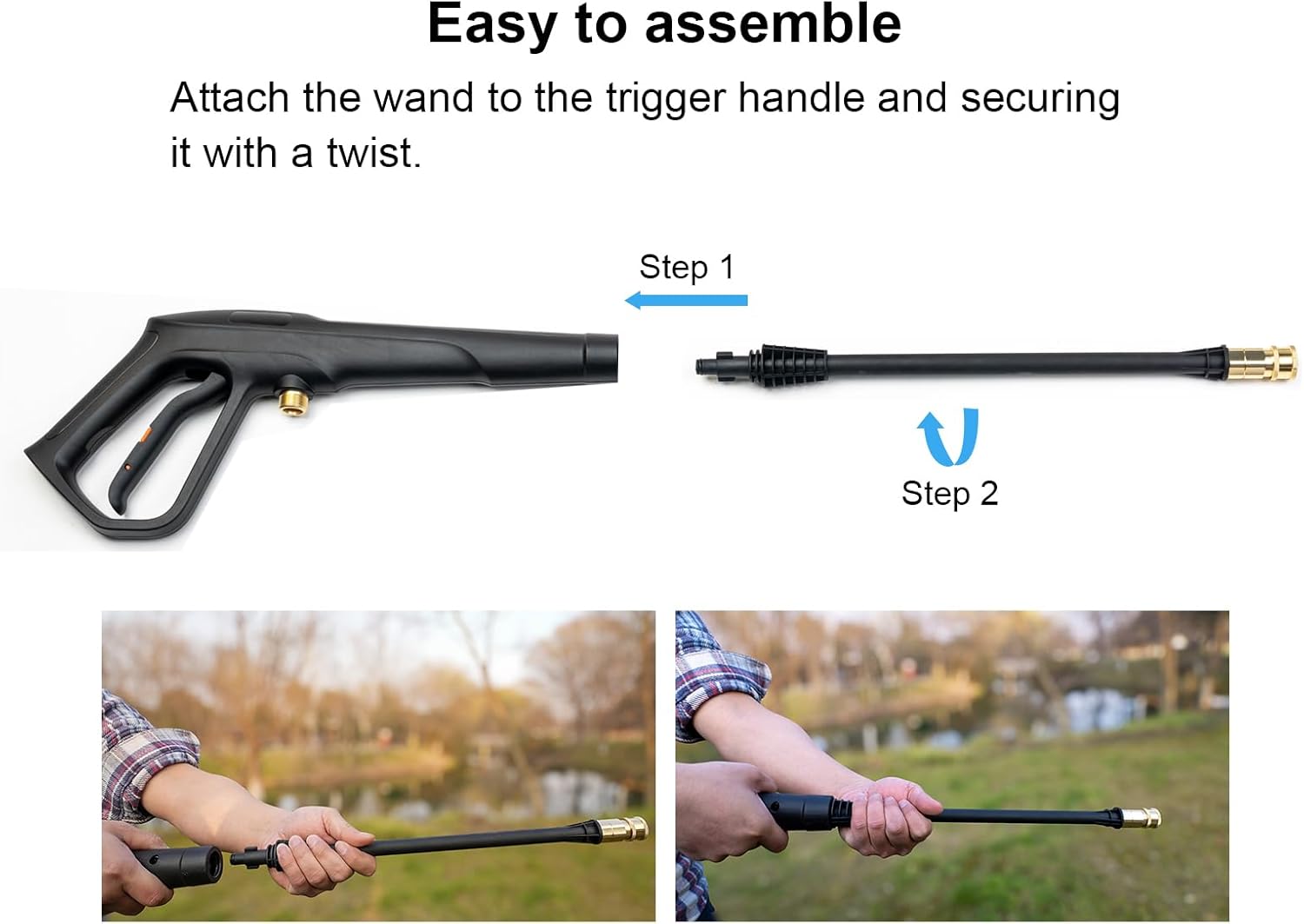 Pressure Washer Gun Set, Max W.P. 2320PSI, B.P. 5000PSI, Replacement for Ryobi Powerstroke Greenworks, M22-14mm & M22-15mm Fitting, 4 Stainless Steel Nozzle Tips & Holder