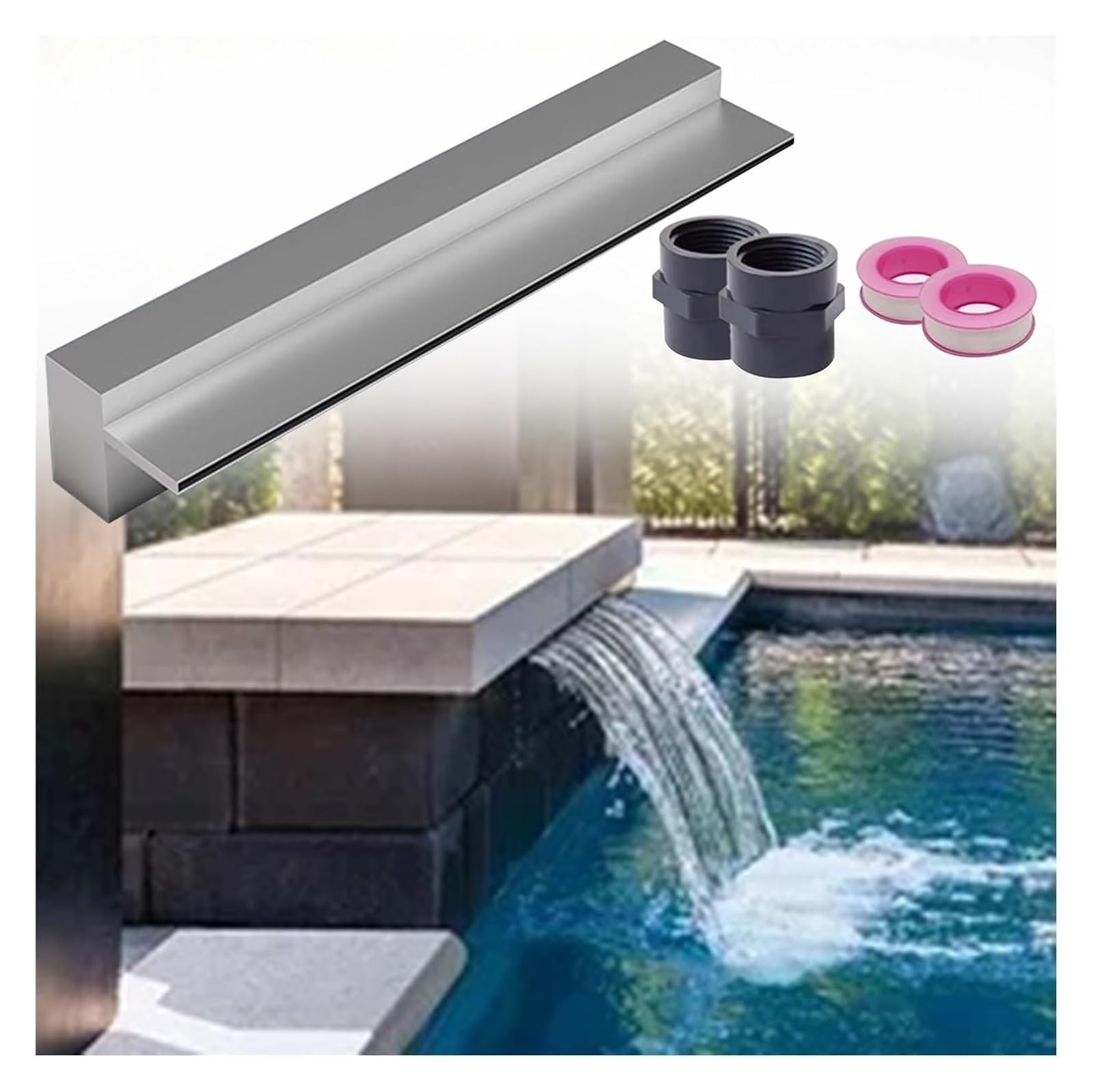 Fontana da piscina argentata a cascata per giardino, terrazza, ville e cortile, 175 cm, ideale per stagni e decorazioni esterne