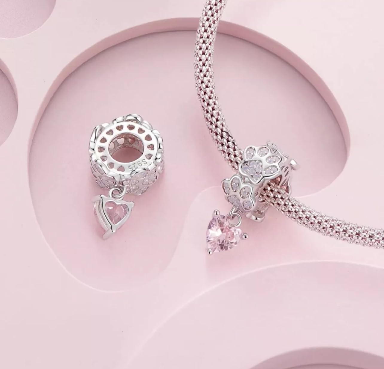 Abalorio con Forma de corazón y Estampado de Pata de ópalo, Animal, Perro, Gato, Plata de Ley 925 auténtica, Compatible con Pulsera Pandora