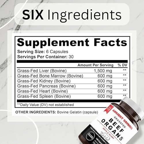 Miniatura 2 de Cápsulas de órganos de carne alimentados con pasto, 4500 mg – hígado desecado, médula ósea, corazón, bazo, páncreas y riñón, sin OMG, sin gluten,