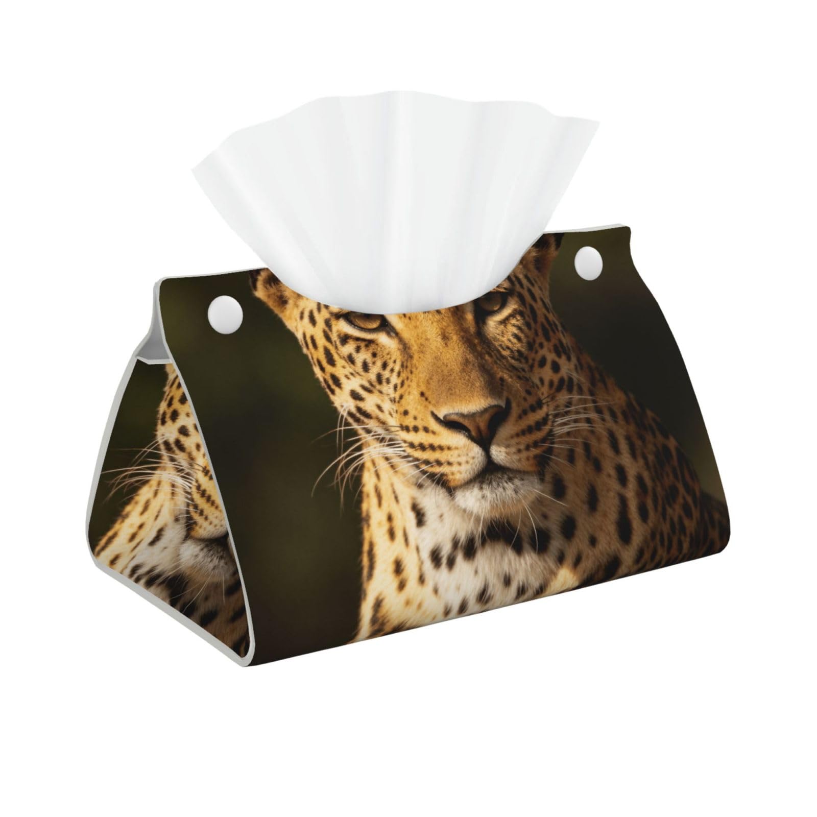 The leopard hunting Long Leather Tissue Box Cover-Waterproof PU Leather Tissue Holder for Bathroom, Decorative Rectangular Tissue Case