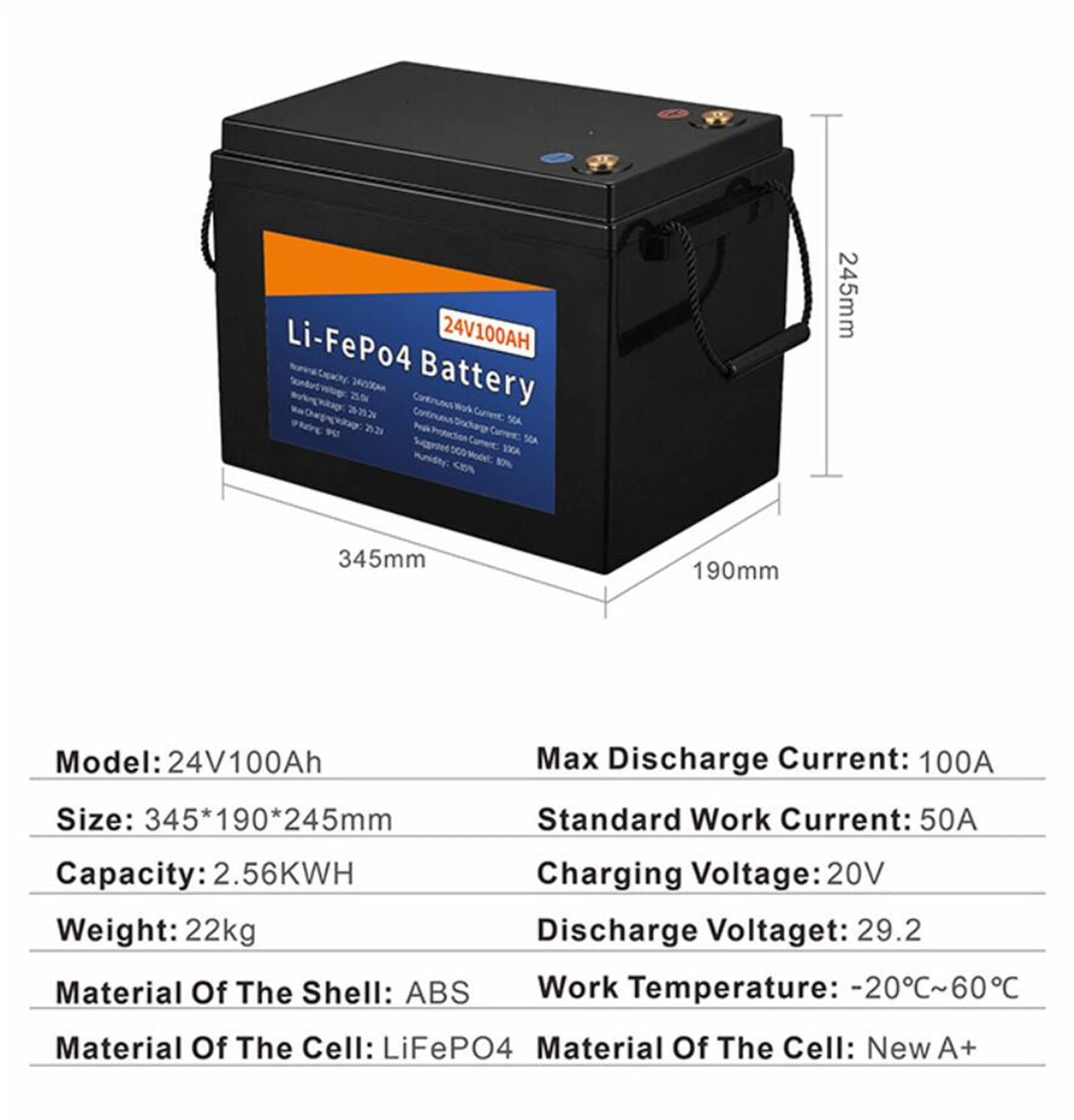 Batteria 24V 100AH Lifepo4, Batteria Ricaricabile da 4000+ Cicli, Batteria Ricaricabile con Accumulo di Energia a Ciclo Profondo agli Ioni di Litio, BMS Integrato da 100A Senza Manutenzione, per