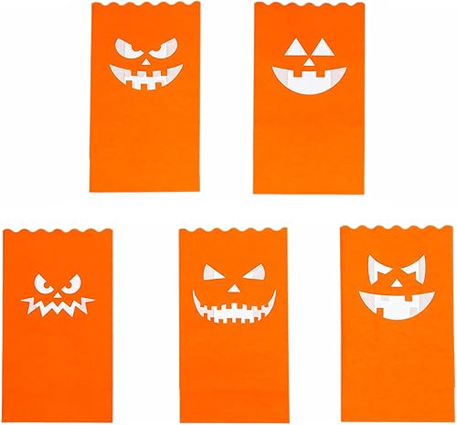 Miniatura 2 de 50 bolsas luminarias de Halloween, bolsas para velas resistentes al fuego, portavelas de té Jack-o'-Lantern para decoraciones de fiesta de Halloween