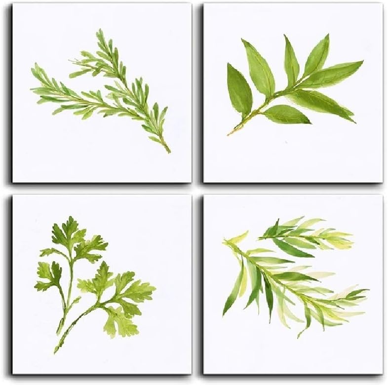 Canvas Painting Print Wall Art 4 Panels Simply Life Green Plant Leaf Modern Contemporary Painting on Canvas Set Prints Framed Nature Abstract Art Pictures for Living Room Wall Artwork Decorations