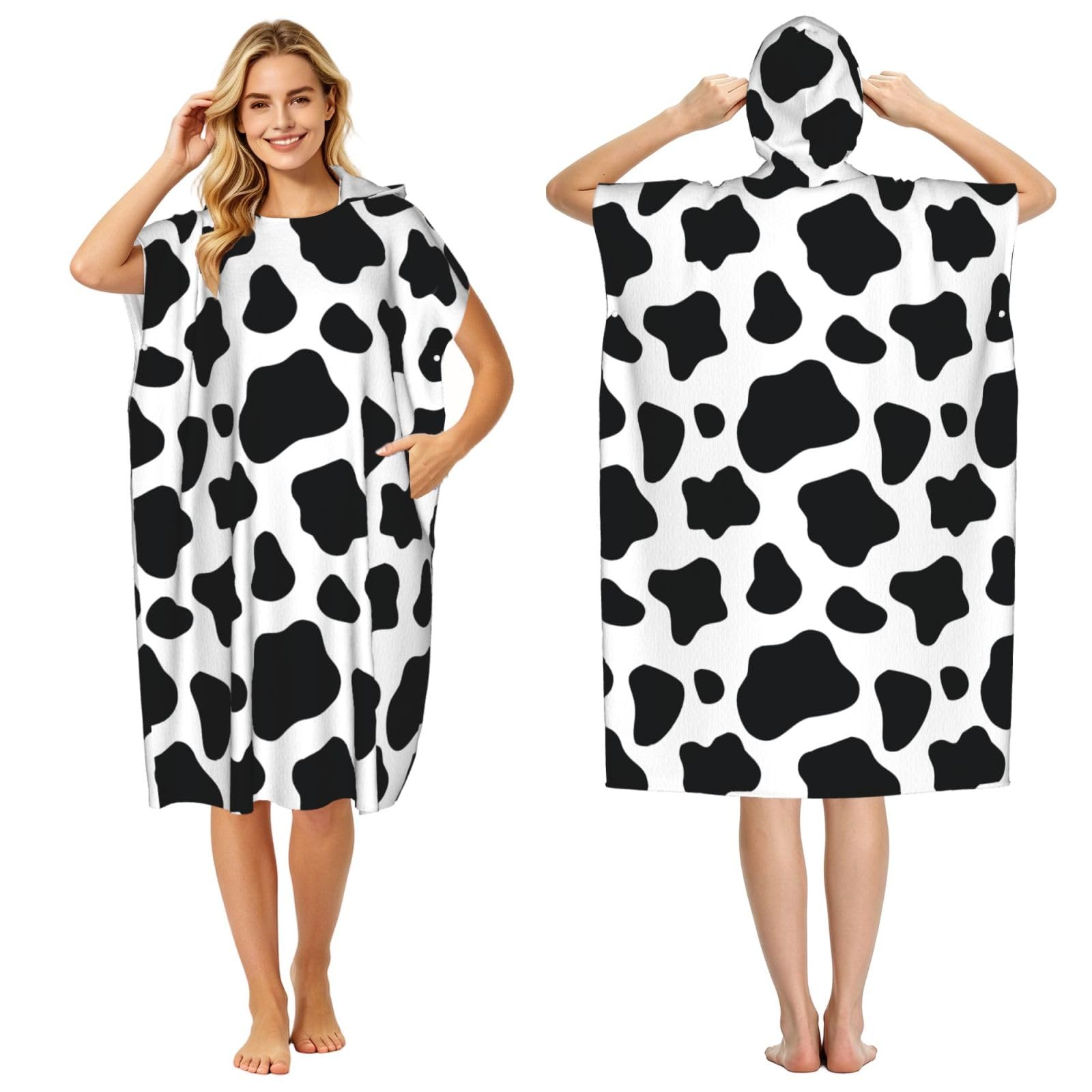 Poadnly Cow, Adult Hooded Beach Towel 90 x 110 cm,Changing Bath Robe, Surf Poncho Towel For Women Men