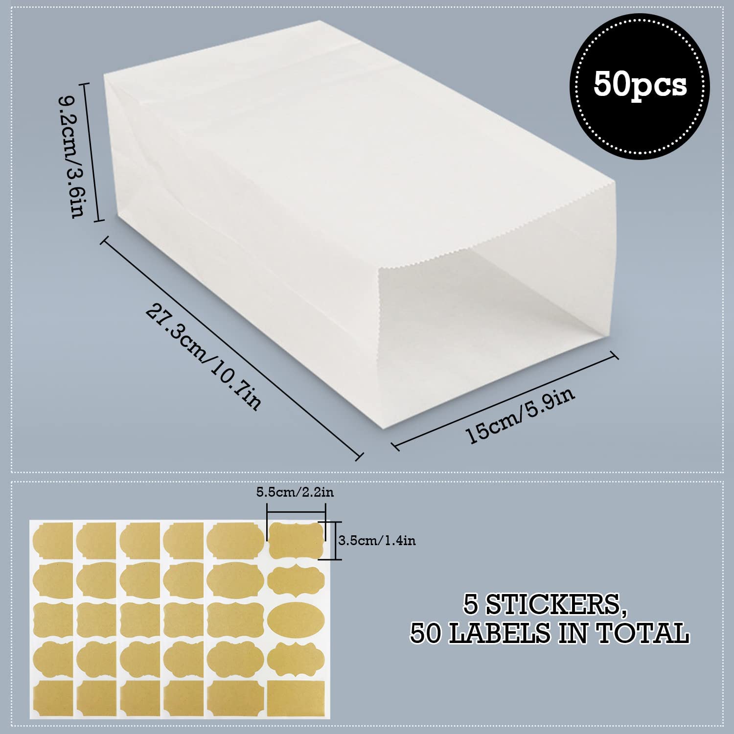 TIANYI-Sac En Papier Kraft Pochette Kraft Blanc 50 Pièces Sac Craft 27 X 15 X 9 Cm Pour Calendrier De L Avent Aliments Sucres Dejeuners Sandwich Anniversaire Fete