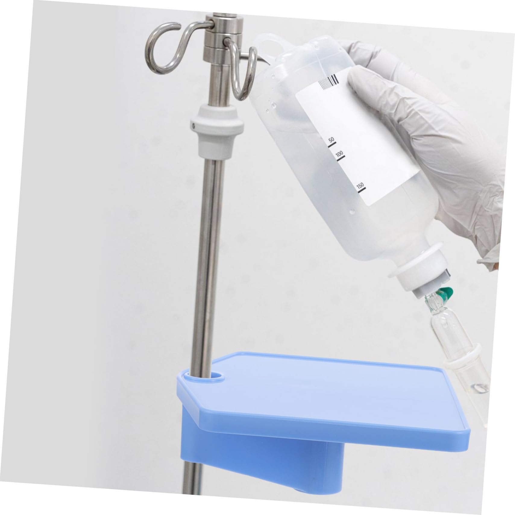 Infusionsständer Tablett aus Kunststoff in Blau als Zubehör | Aufbewahrungsplatte für Infusionswerkzeug und Medizinbedarf, Leichtes Format, Einfache Montage, Krankenhausbedarf