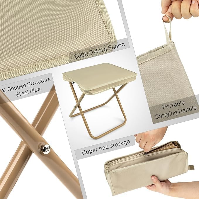 Image of Foldable Stool Portable Collapsible Seat with Metal Frame & Oxford Cloth, Compact Folding Camping Chair with Carry Case for Fishing, Travel, Picnic & Outdoor Use
