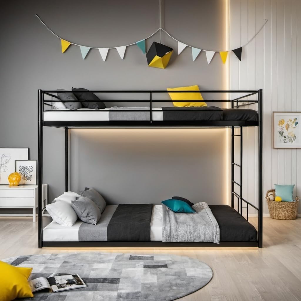 UOCFYK Twin Over Twin Bunk Bed with Guardrail & Ladder for