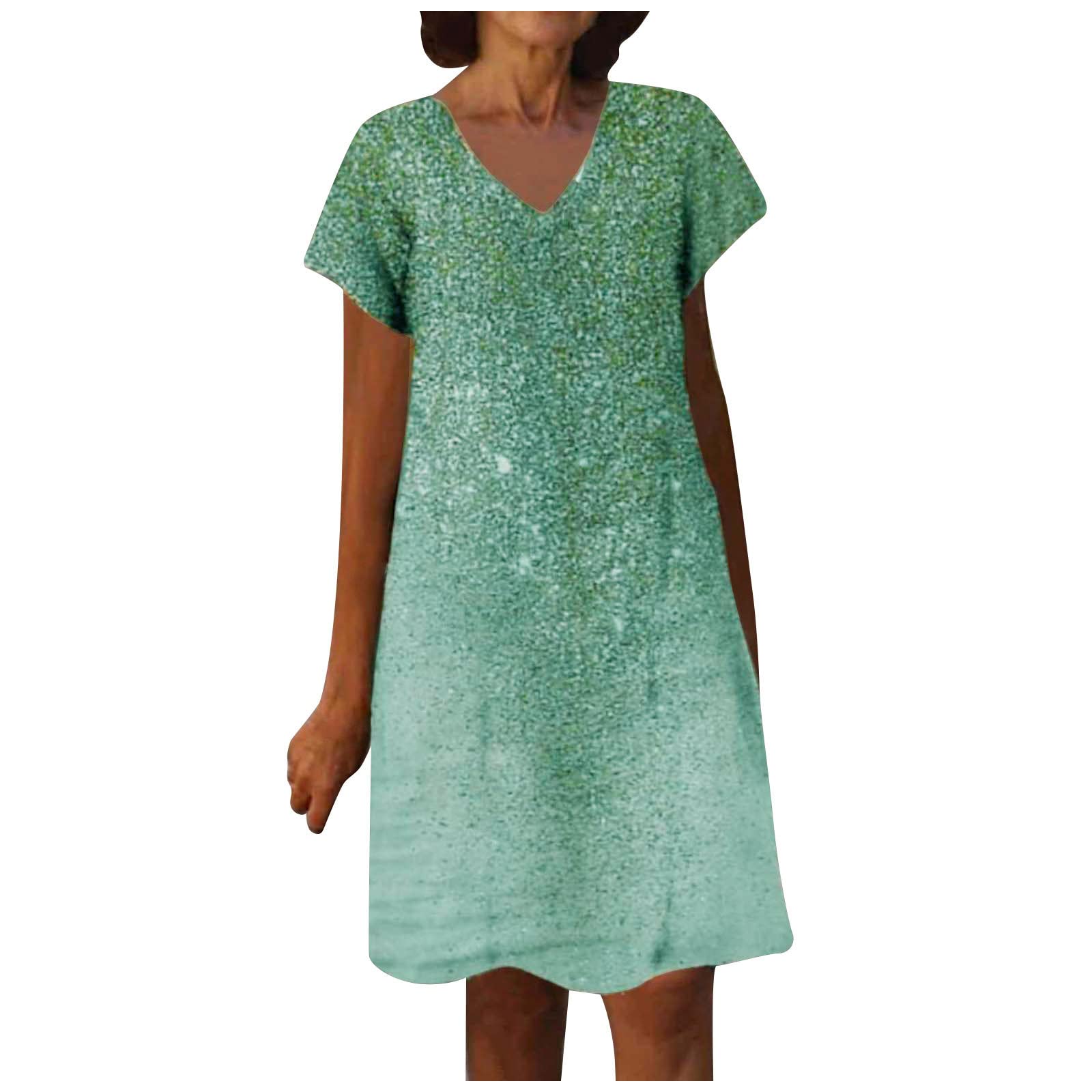 Women's V-Neck Short Sleeve Summer Casual Dress Loose Fit Ethnic Retro Style Fashion Dress Comfort Print Short Dress