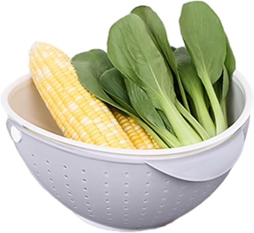 Miniatura 9 de Colador de alimentos, colador de cocina, cuencos para lavadora de frutas, cuenco giratorio 2 en 1, herramienta de drenaje de cocina sin BPA, cesta