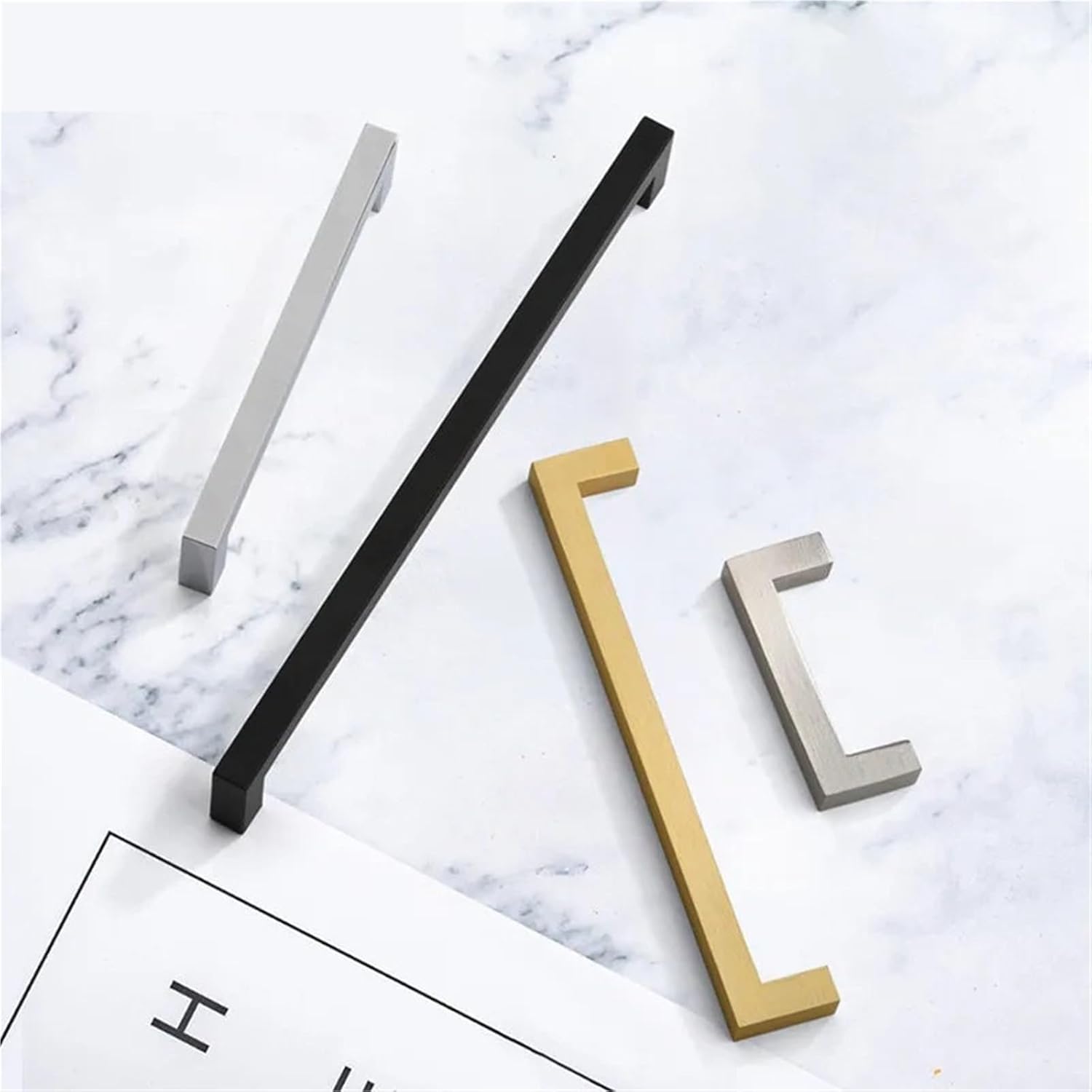 Black Aluminum Alloy Furniture Handle Brushed Silver Kitchen Door Handles Cabinet Handles Drawer Knobs Wardrobe Drawer Pulls 1Pcs(Nickel 96mm)
