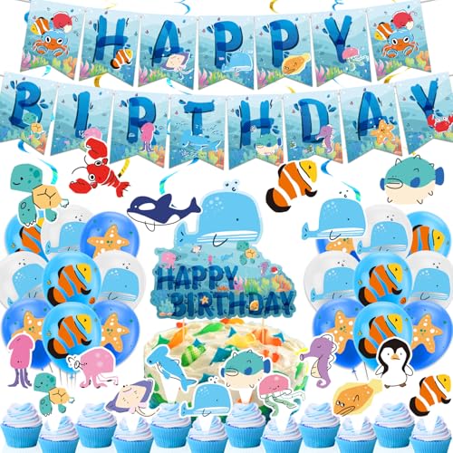 Sea World Party Supplies - Under the Sea Birthday Party Decorations Includes Happy Birthday Banner,...